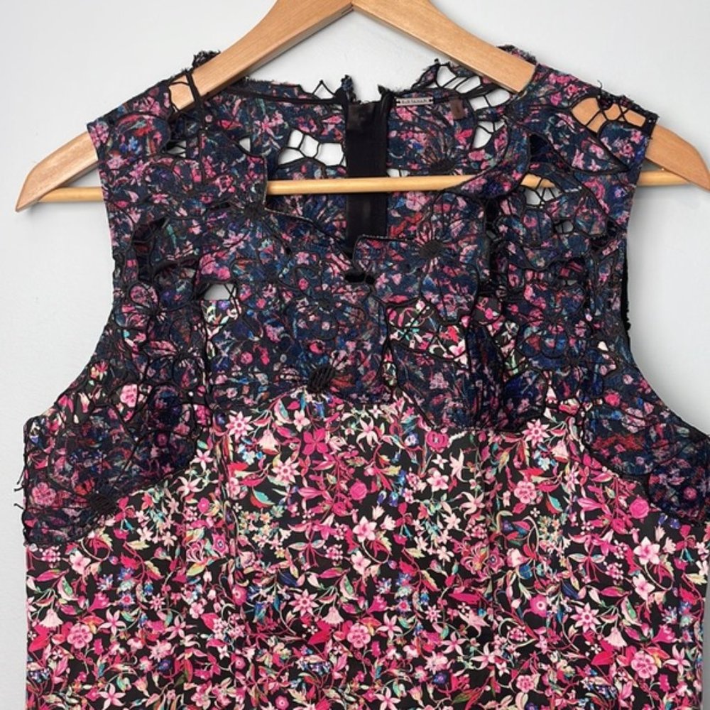 Elie Tahari Pink and Black Floral Sheath “Blake” Dress Size 12 - Picture 3 of 9